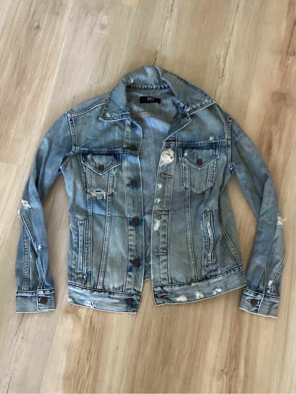 Light Blue Distressed Denim Jacket - Women